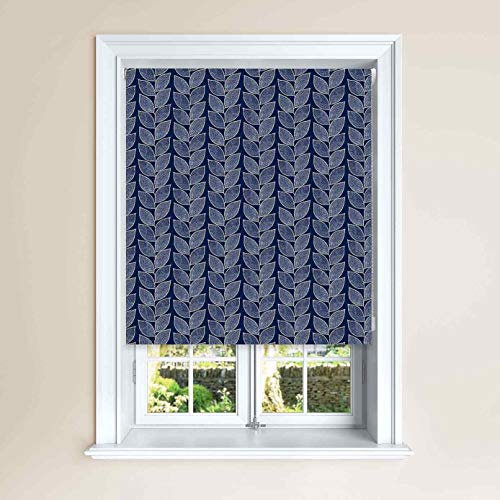 Lister Cartwright Beanstalk Leaf Patterned Roller Blinds - (120 x 140 cm) Easy to Fit Roller Blinds For Kitchen Bathroom and Bedroom Windows With Child Safety Included Made to Measure- Midnight