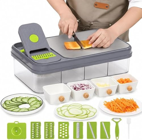Picadora de verduras todo en 1 1 1 picadora de cebolla y verduras y queso con rallador de contenedor, utensilios de cocina, artículos esenciales para el hogar, accesorios de cocina