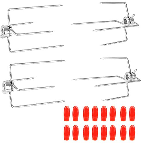 CPROSP 4PCS Forchetta di Carne per Girarrosto con Diametro 12mm con Vite di Bloccaggio con Coperchio di Protezione Rosso