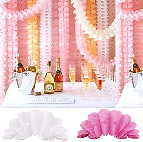 6 STK Vierblättriges Kleeblatt Blumengirlande,Papier Hängenden Garlande Dekoration Banner Deko für Party Hochzeit Abschlussfeier Geburtstag Karneval Partygirlanden Geburtstagsgirlande,Rosa+Weiß