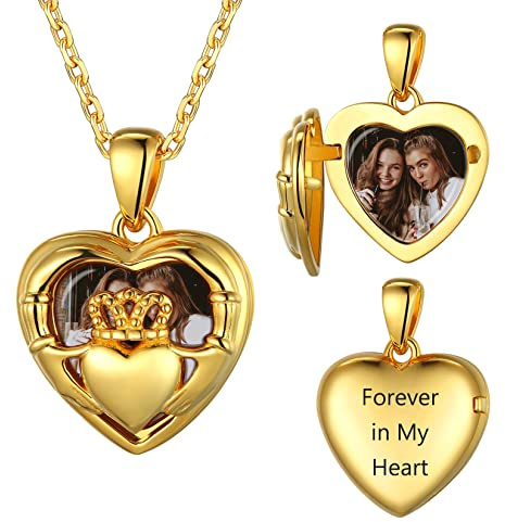 SILVERCUTE personalisiert Foto Kette 925 Sterling Silber Herz Medaillon zum Öffnen einzigartiges Bilder Souvenir Andenken Schmuck mit Rolokette 40/45/55cm