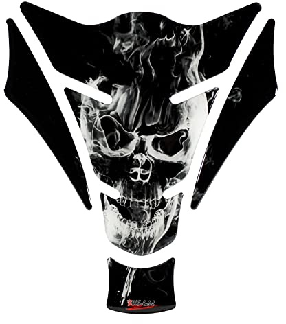 BIKE-label Adesivo per serbatoio 3D per moto, motivo teschio, fiamme, colore bianco - grigio, X501101VA