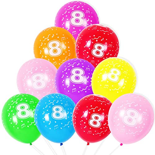 8th Birthday 10PCS 12 Latex Assorted Multicolour Numbers Balloons for 8 Year Old Celebrations, Anniversaries Party Decorations Supplies