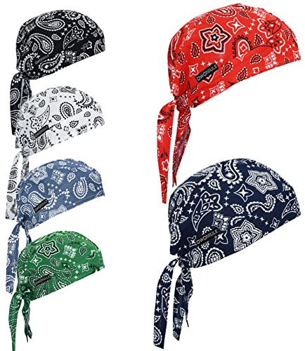 Cotton Doo Rag Pirate Hat Paisley Skull Caps Sweat Wicking Head Wraps Breathable Helmet Liner Beanie Dew Rags Summer Hat for Men and Women (Paisley)