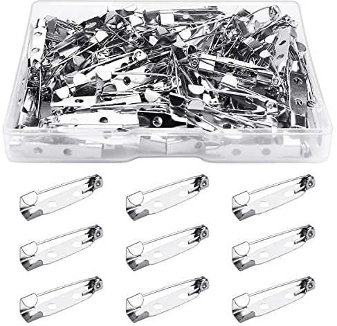 100 Pcs Bar Pins - Silver Brooch Clasp Pins for Badges, DIY Craft, Sewing, Baby Shower, Wedding Name Tags (25mm)