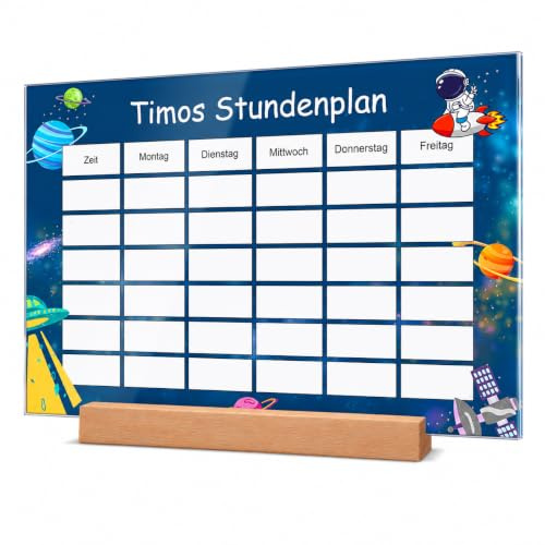 CHRISCK design Abwischbarer Stundenplan personalisiert mit Namen & Weltraum Motiv - Wochenplan für Kinder zum Aufhängen - Einschulungsgeschenk für Jungen zum Schulanfang