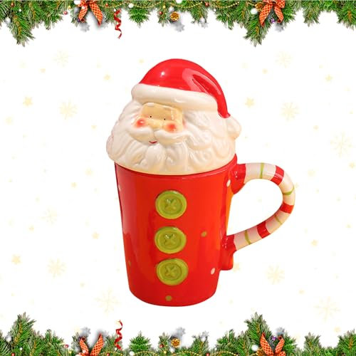 Nexoria Weihnachten Kaffeetasse, Elch Weihnachten Keramik Tasse Mit Deckel Keramik Teetassen Zu Weihnachten Weihnachtsbaumbecher Kaffeebecher Für Weihnachten (A)