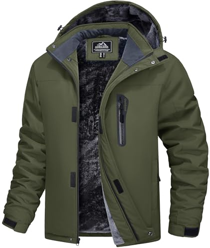 MAGCOMSEN Herren Skijacke Wasserdicht Winterjacke Warme Gefüttert Fleecejacke Winddicht Outdoor Wanderjacke mit Abnehmbarer Kapuze