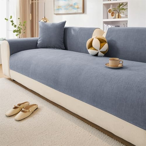 LINGKY Chenille Sofabezug 1 2 3 4 Sitzer, Sofadecken Für Sitzfläche, Ecksofa Sofa überzug, Sofaschoner rutschfest, Couch Überzug L Form Sofaüberwürfe, Sofaschutz Katze Hund (Blau Grau,70x90cm)