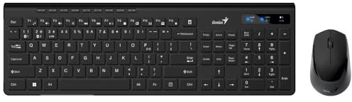 Genius SlimStar 8230 - Juego de Teclado y ratón inalámbrico Bluetooth 5.3 y 2.4 GHz, 12 Teclas de función Multimedia, diseño británico Completo, Sensor óptico, 1200 PPP, conectar hasta 3