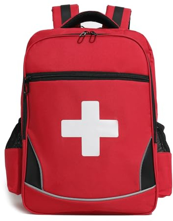 Erste-Hilfe-Rucksack, leer, Krankenschwester-Behandlung, Ersthelfer, Traumatasche für Camping, Radfahren, Wandern, Rettungssanitäter, EMT, Rot/Ausflug, einfarbig (Getaway Solids), Large, Rotes Kreuz