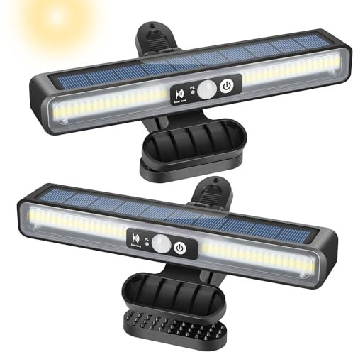 LEKIA Luci Solari da Giardino, 2 Pezzi Clip a Lampade Solari per Esterno con Sensore di Movimento, 2 Modalità di Montaggio 3 Modalità di Illuminazione 36 LED Faretti Solari per Giardino Garage Patio