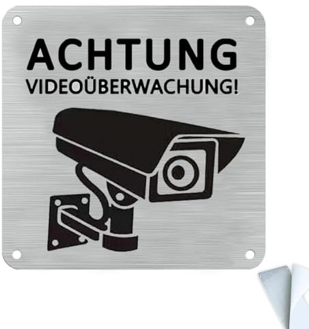 1 Stück Achtung Videoüberwachung Schild Privatgrundstück, 15x15cm Aluminium Schilder Kameraüberwachung, mit Selbstklebend und 4 Bohrlöcher, Kamera Überwachung, Warnschild