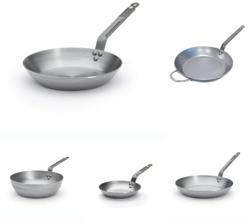 DE BUYER - Lot de 5 Poêle en tôle d'acier Mineral B - 20, 26, 28 et 32, 32cm Poêle grill- Fabriquées en France, Sans PFAS, Inox 18/10, Tous Feux + Four, Finition Poli Brillant