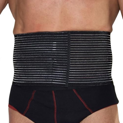 BODYPERFECT Faja hernia umbilical Faja postoperatoria Cinturón posparto elástico con Altura 16 cm Made in Italy (Negro, XL)