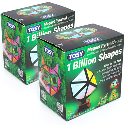 TOSY Magnet Pyramid Glow – 1 Würfel Wird zu 1 Milliarde Formen, 12 Teile, 243 Magnete, Leuchtend, holografisches Magnet-Puzzle STEM/STEAM-Spielzeug, 2er-Pack