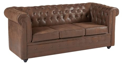 Vente-unique-Divano letto 3 posti in microfibra con aspetto pelle invecchiata - CHESTERFIELD