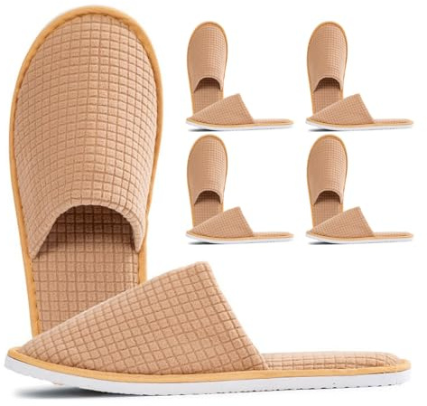 Kiuiom Ciabatte Ospiti, Ciabattine Spa Morbide, Pantofole Hotel, 4 Paia Pantofole in Pile Corallo Punta Chius Slipper Portatili Unisex Antiscivolo per Hotel Spa Casa Viaggi (Caffè)