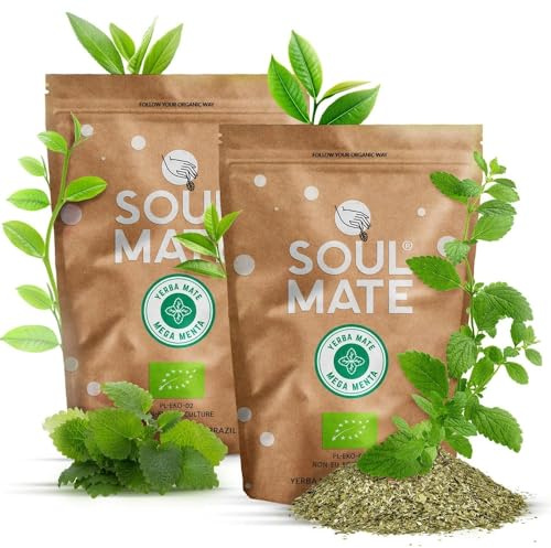 Soul Mate Orgánica Mega Menta 1 kg (2x500g) - Yerba Mate Bio, Saveur Menthe & Menthol, Stimulant Naturel, Idéal Chaud ou en Tereré
