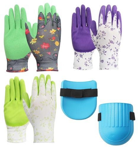 APOMOONS 3 Paires de Gants de Jardinage pour Femme, Gants de Travail de Jardin en Caoutchouc Respirant, Gants de Protection Multi-Usages en Latex Nettoyage avec Motif Floral