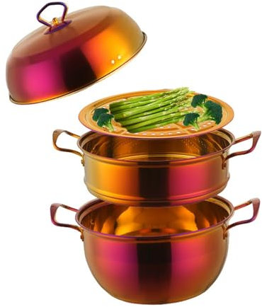 Pentola For Cottura A Vapore In Acciaio Inox Con Cestello, Pentola For Cottura A Vapore Con Coperchio, Vaporiera Multiuso A 3 Livelli For Verdure, Gnocchi E Pasta For Induzione, Gas(Burst red)