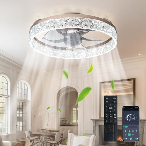 Depuley 16-Inch Ceiling Fans with Lights: LED Ceiling Fan with Remote & APP Control - Low Profile Ceiling Fan with 6 Speeds & 3 Color Temperature - Dimmable Flush Mount Fan Light for Bedroom - Brown