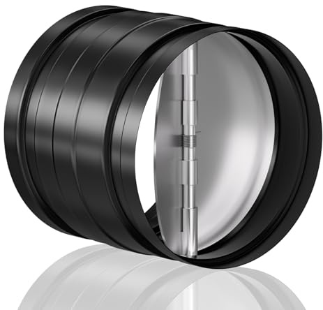 Hon&Guan 100mm Duct Connector with Backdraught Shutter 4 Inch Ducting Pipe Connector with Backdraft Damper Flap, Rubber Gasket, One-Way Airflow, Black Galvanized Steel
