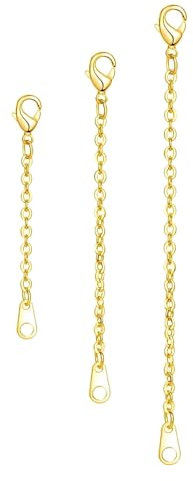 dinghaole 3 Pcs Gold Necklace Extender, Reusable Chain Extender for Necklace with Lobster Claw Clasp, Adjustable Chain Extensions, 2 / 3 / 4 Chain Extension for Necklaces Chokers Braclets Anklets