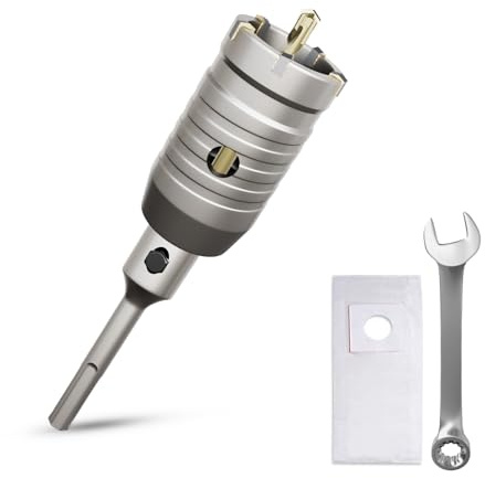 Bohrkrone 40mm Gewinde SDS plus Adapter 110mm und Zentrierbohrer,Mit den Schraubenschlüssel und Staubschutzbeutel,Wandlochsägebohrer für Mauerwerk Natursteine Sandsteine Kunststeine Beton Marmor
