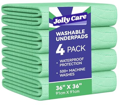 Washable Underpads Waterproof, 4 Pack 36 x36'' Heavy Absorbency Incontinence Bed Pads, Bed Wetting Pads for Adults, Elderly, Kids and Pets, Soft Reusable Changing Pads for Bed