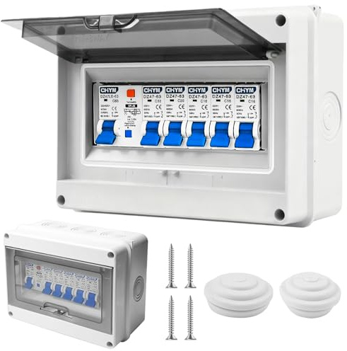 Behogan Sicherungskasten Aufputz IP65 mit Schutzschalter, Verteilerkasten mit Fi Schutzschalter, Unterverteilung Aufputz,Verteiler Kleinverteiler,Leistungsschalter 63A,AC Trennschalter 3x16A+20A+32A