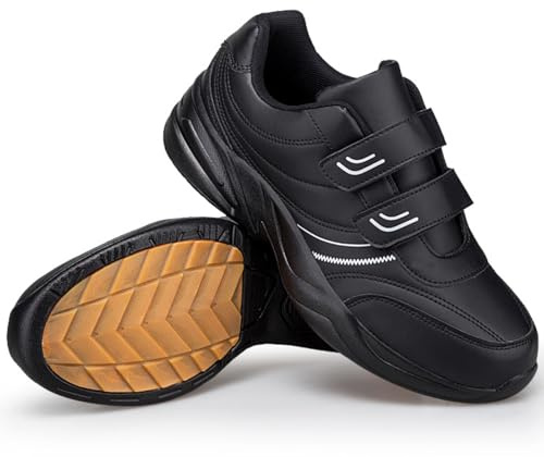 ZVJV Zapatillas de Deporte Hombre Zapatos de Cuero Anchos Hombres Cierre Ajustable Hinchados o Diabéticos