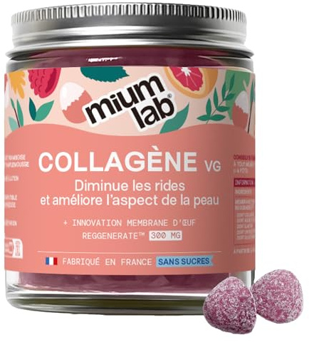 Mium Lab Gummies Collagène Peau Biomimétique - Anti-âge, Hydratation, Fermeté & Éclat - Supérieur au Collagène Marin & Bovin - Cure 21J - Sans Sucres - Complément Alimentaire Peau & Cheveux Femme