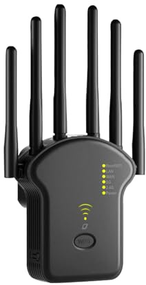 Anluomania Potente Repetidor WiFi, Amplificador Señal WiFi 1200Mbps, Amplificador WiFi Doble Banda 2.4G/5G, Extensor WiFi/Router/Repetidor/Ap Modo, WiFi Extensor con WPS Botón, 6 Antenas, LAN/WAN