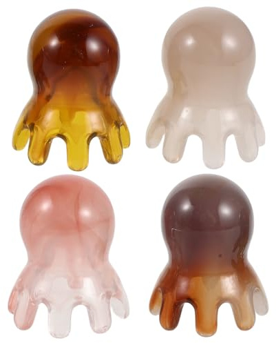 FESTFENDS 4 st Octopus huvudmassagekam - Handhållet akupunkturverktyg i harts för djup hårbottenmassage Spänningslindring - Meridian hårbottenmassage för huvudvärk Hårspa