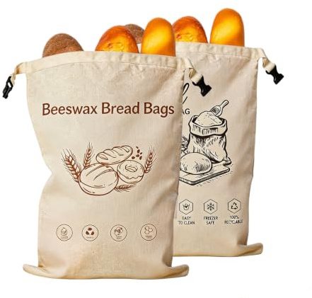 2 stycken bivax brödpåsar, bivax-brödpåse 43 x 32 cm, bivaxpåsar, bomulls brödväska med spänne, bomullsförvaringspåse för brödförvaring, baguette, frukt, grönsaker