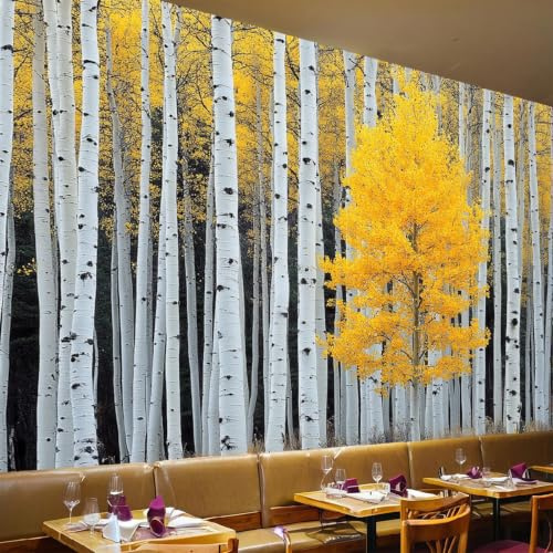 Papier Peint Panoramique forêt de bouleaux XXL 400 x 280 cm Intissé Jaune Tapisserie Murale Salon Chambre Décoration Design Moderne