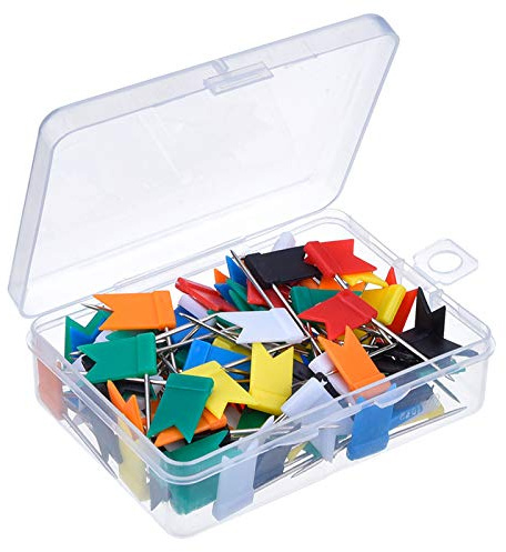 Lot de 100 punaises drapeaux pour carte, 7 couleurs assorties
