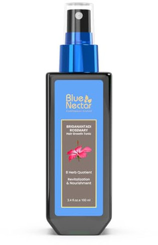 Blue Nectar Hair Growth Serum with Rosemary Water for Hair Growth: Ayurvedic Hair Tonic with Almond Oil & Rosemary Oil (8 Herbs, 100 ml)