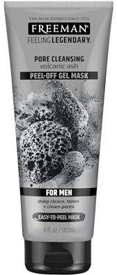 FREEMAN Pore Clearing Volcanic Ash Peel-Off Gel Facial Mask, Deep Cleansing, Removes Dirt From Pores, Not Over-Drying, Easy-to-use, For Men, 6 fl.oz./175 mL Tube