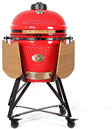 YNNI KAMADO TQ0C25RE Gril XL 63,5 cm avec distributeur de frites, rouge, barbecue, céramique, œuf, fumoir TQ0C25RE