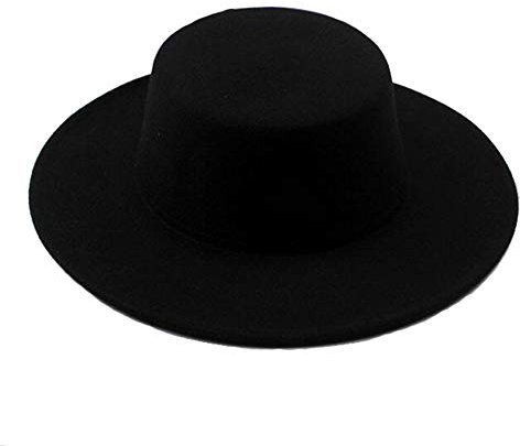 1 x schwarze klassische Fedora-Hutkrempe mit flacher Oberseite, Kirchen-Derby-Kappe für Unisex Herren und Damen, Schwarz, MEDIUM