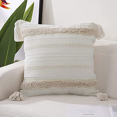 MOCOFO Funda de cojín 45x45 Funda de cojín Bohemia Decorativa Adecuado para sofá, Sala de Estar, balcón, Coche（Blanco）