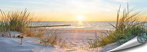 ARTBAY Meer Poster HD XXL - Panorama Kunstdruck - 118,8 x 42 cm | Sonnenaufgang am Strand | Dünen | Natur Poster | Premium Qualität