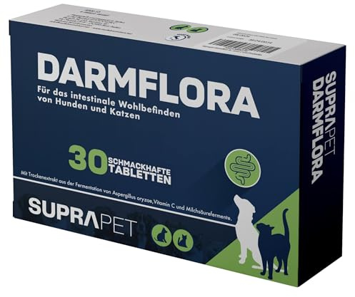 Suprapet Flora Intestinal Canes y Gatos 30 Comprimidos - hasta 2 Meses de Suministro, con Fermentos Lácticos, Probióticos, Vitamina C - para el Intestino y la Flora Bacteriana.