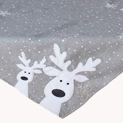 KAMACA Mitteldecke Tischdecke 85x85 cm edles grau mit filigraner Stickerei lustige, neugierige Elche & Schneeflocken robust farbecht pflegeleicht Winter Weihnachten (Lustige Elche hellgrau 85x85)