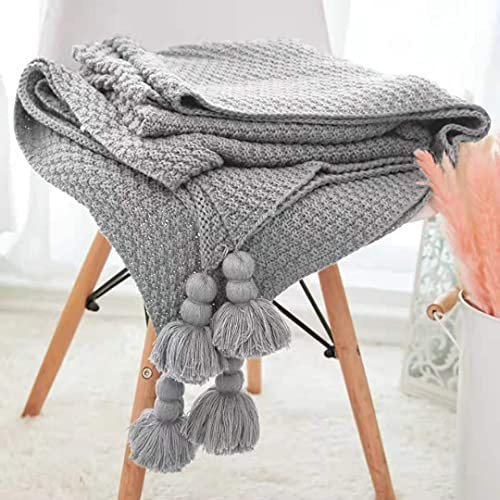 Wohndecke Böhmische Stricke Kuscheldecke Tagesdecke Weich Strick Wolldecke Quaste Kuscheldecke Sofadecke Schlafdecke Decke, Beige (Color : A, Size : 120 * 150CM)