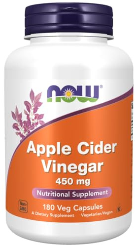 Now Foods, Apple Cider Vinegar (Vinaigre de Cidre), 450mg, 180 Capsules, Testé en Laboratoire, Sans Gluten, Sans Soja, Végétarien