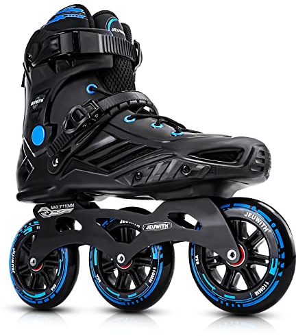 Patines en línea, patines en línea de 3 ruedas de 110 mm para adultos, mujeres y hombres, patines de velocidad en línea profesionales para exteriores, unisex, negro y azul, hombres 10-11/mujeres 11-12