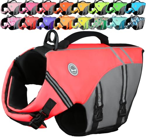 VIVAGLORY Dog Life Vest Sports Style Dog Life Jacket, XL, Bright Pink